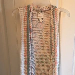 Cream waffle knot flowy vest with pattern on back